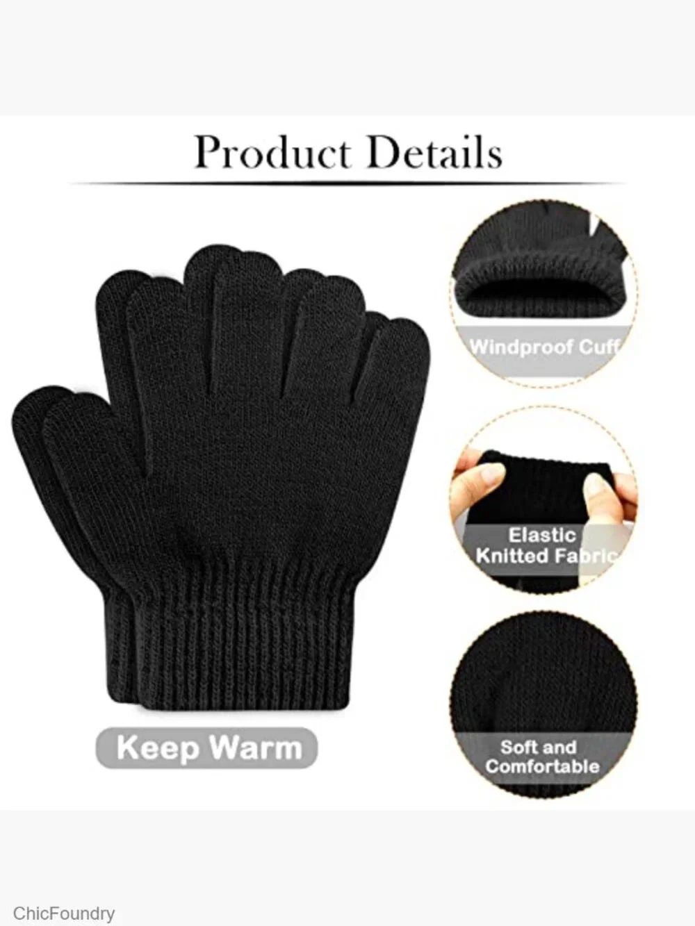 6 Pairs Stretchy Knit Gloves for Toddlers Kids Winter Warm